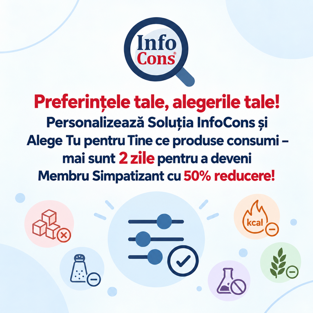 Preferințele tale , alegerile tale ! Personalizează Soluția InfoCons și Alege Tu pentru Tine ce produse consumi – mai sunt 2 zile pentru a deveni Membru Simpatizant cu 50% reducere !