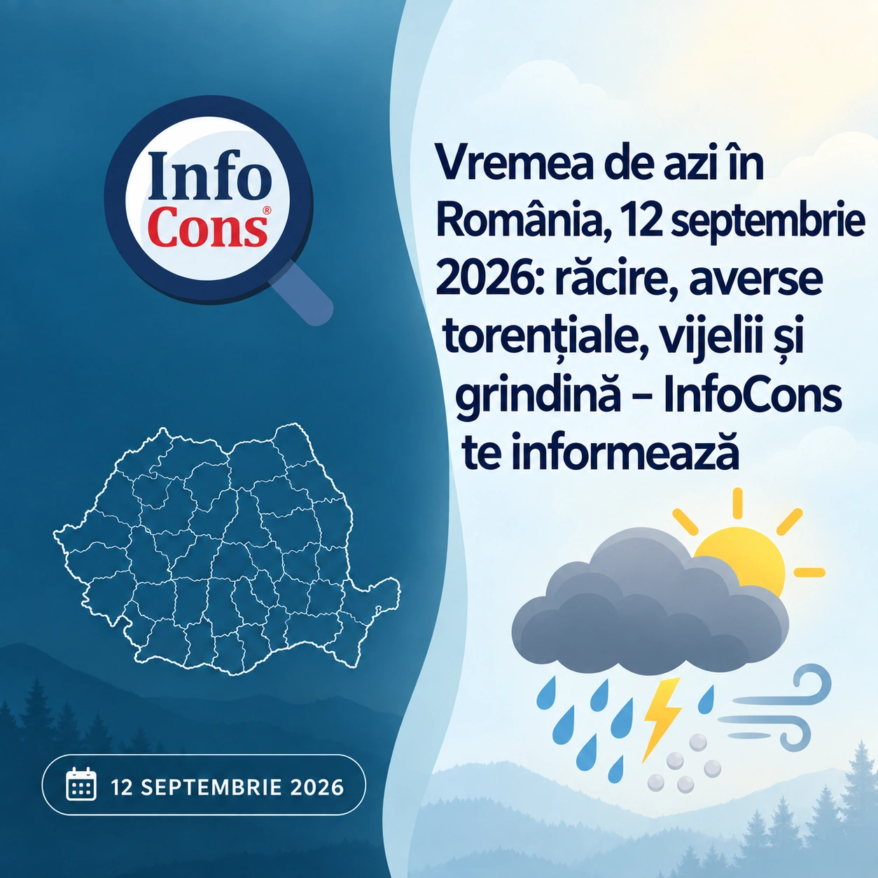 Vremea de azi în România, 13 septembrie 2026 vreme răcoroasă, averse și intensificări ale vântului – InfoCons te informează