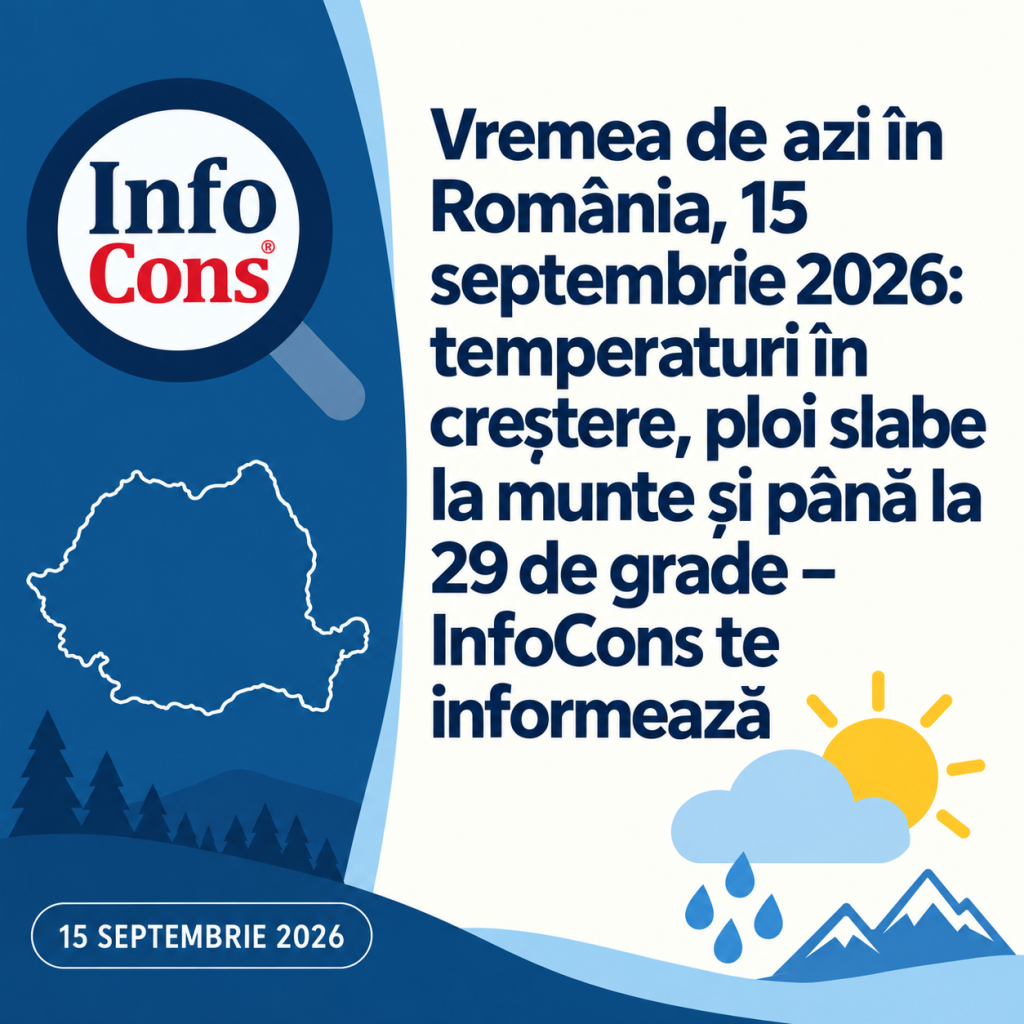 Vremea de azi &icirc;n Rom&acirc;nia , 15 septembrie 2026 temperaturi &icirc;n creștere, ploi slabe la munte și p&acirc;nă la 29 de grade &ndash; InfoCons te informează