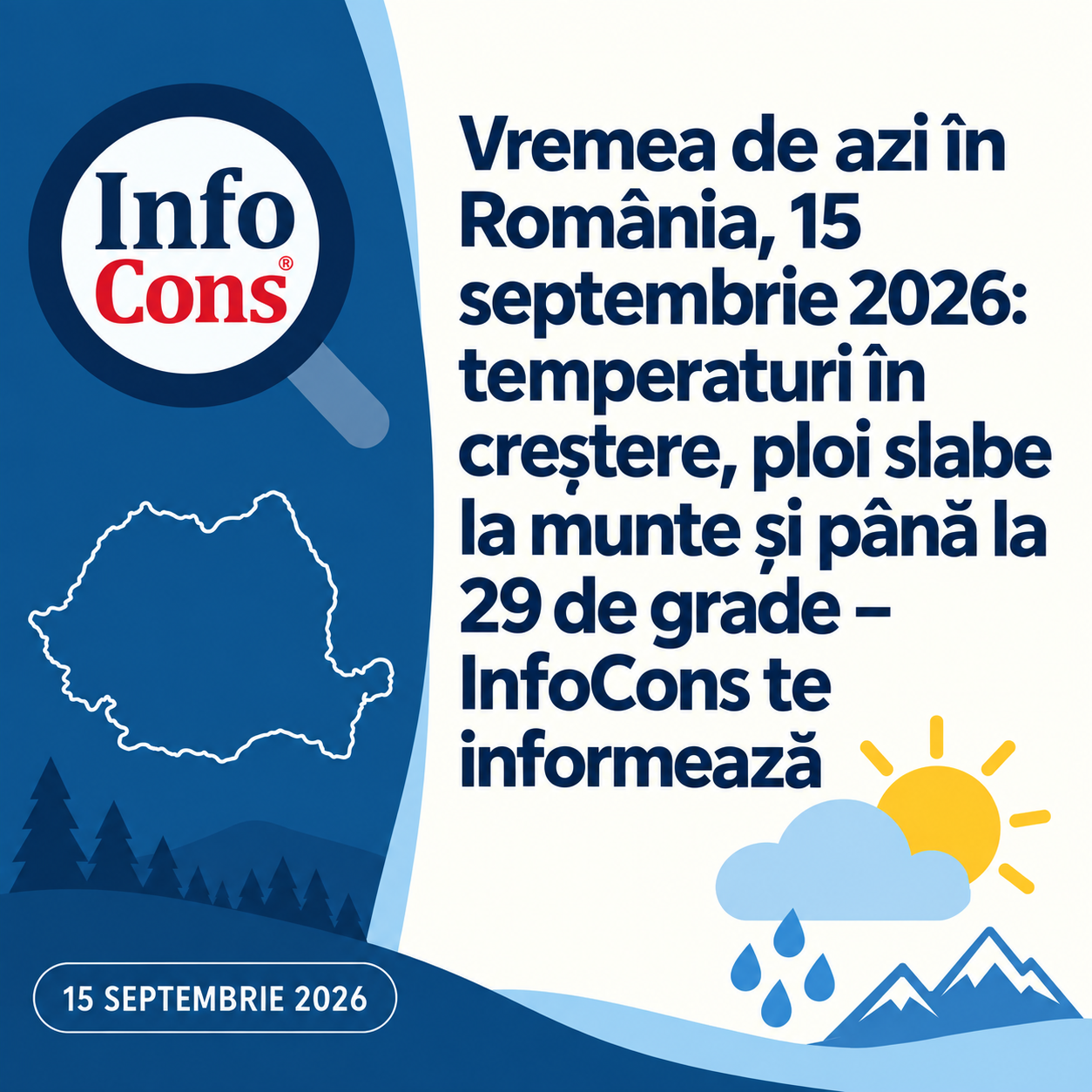 Vremea de azi în România , 15 septembrie 2026 temperaturi în creștere, ploi slabe la munte și până la 29 de grade – InfoCons te informează