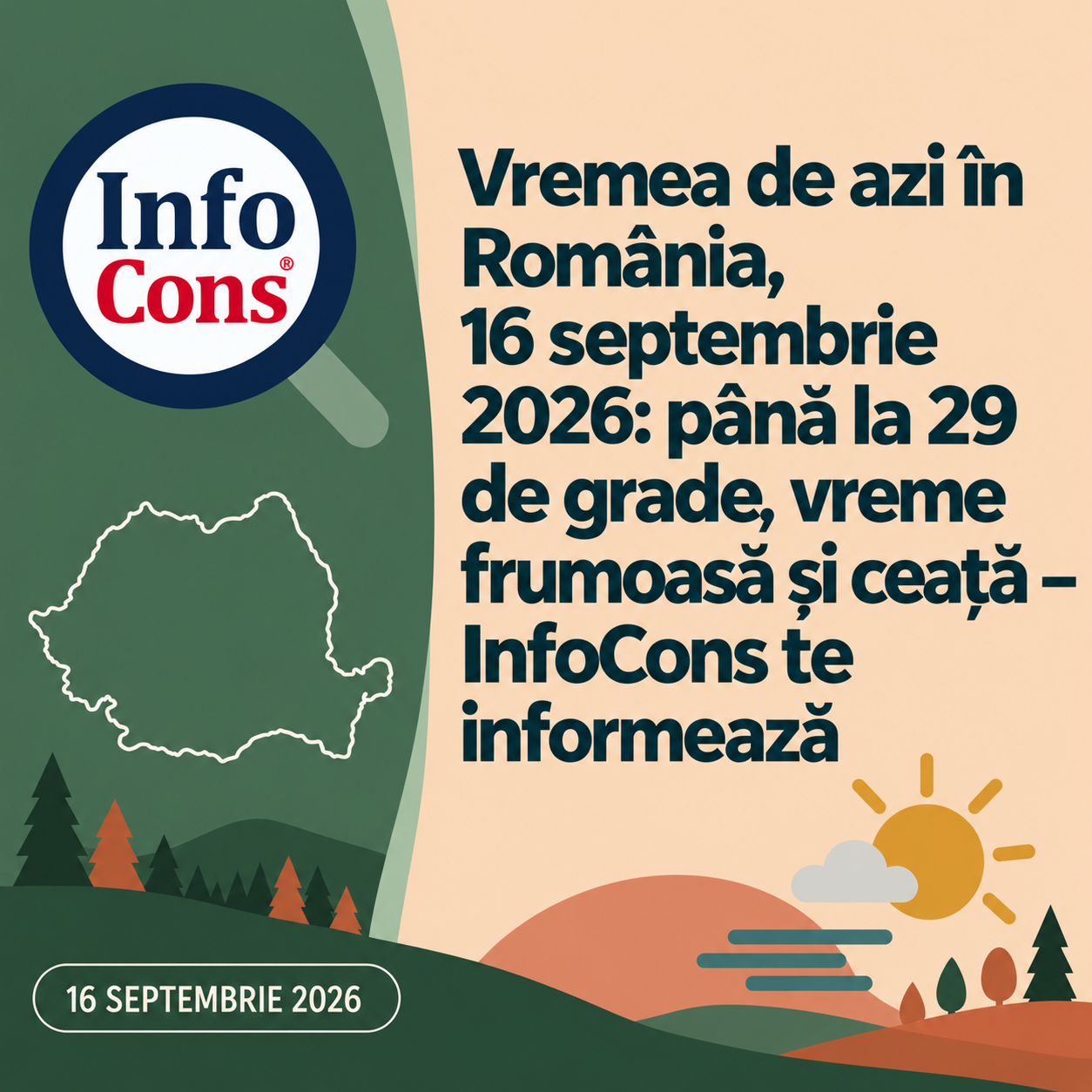 Vremea de azi în România , 16 septembrie 2026 până la 29 de grade, vreme frumoasă și ceață – InfoCons te informează