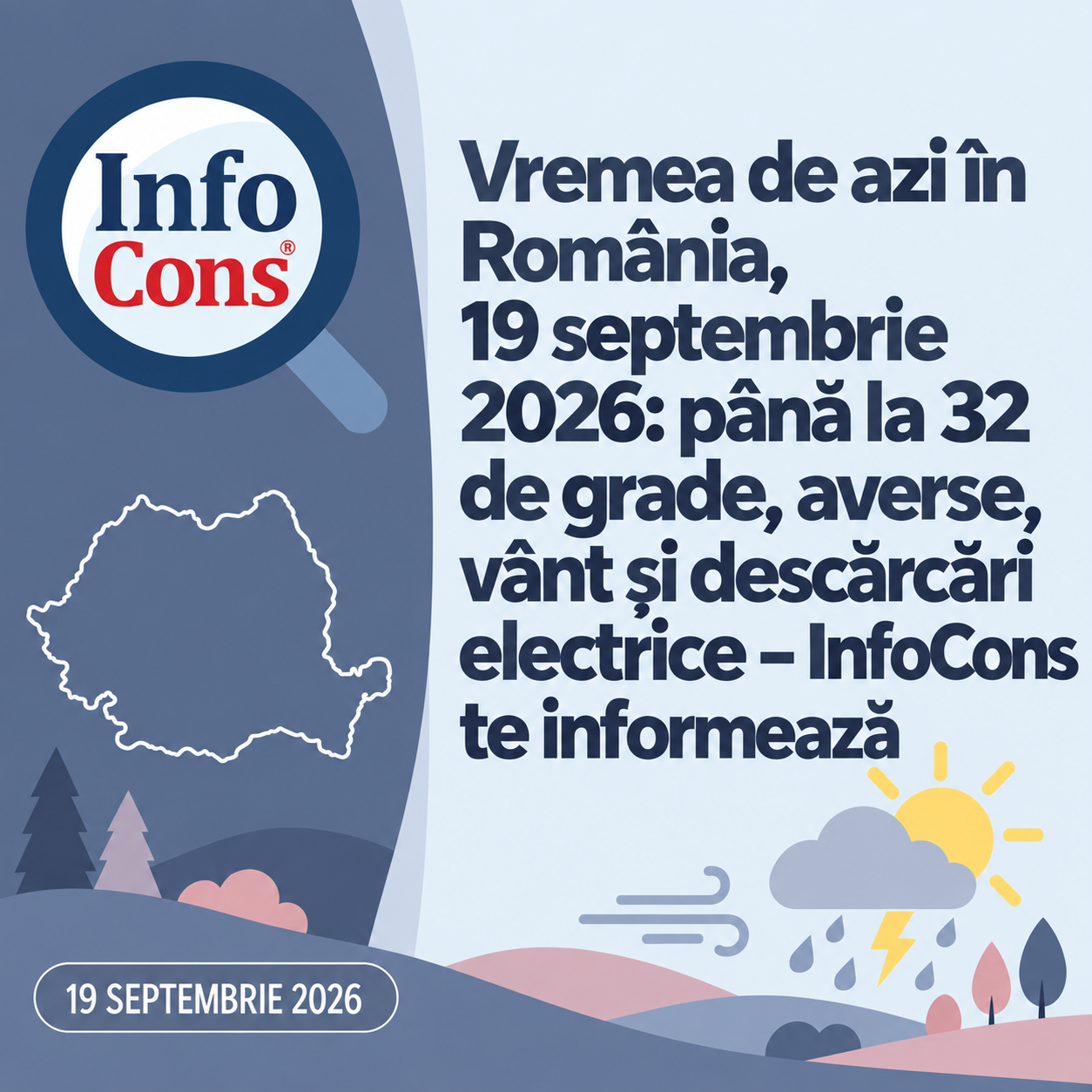Vremea de azi în România , 19 septembrie 2026 : până la 32 de grade, averse, vânt și descărcări electrice – InfoCons te informează