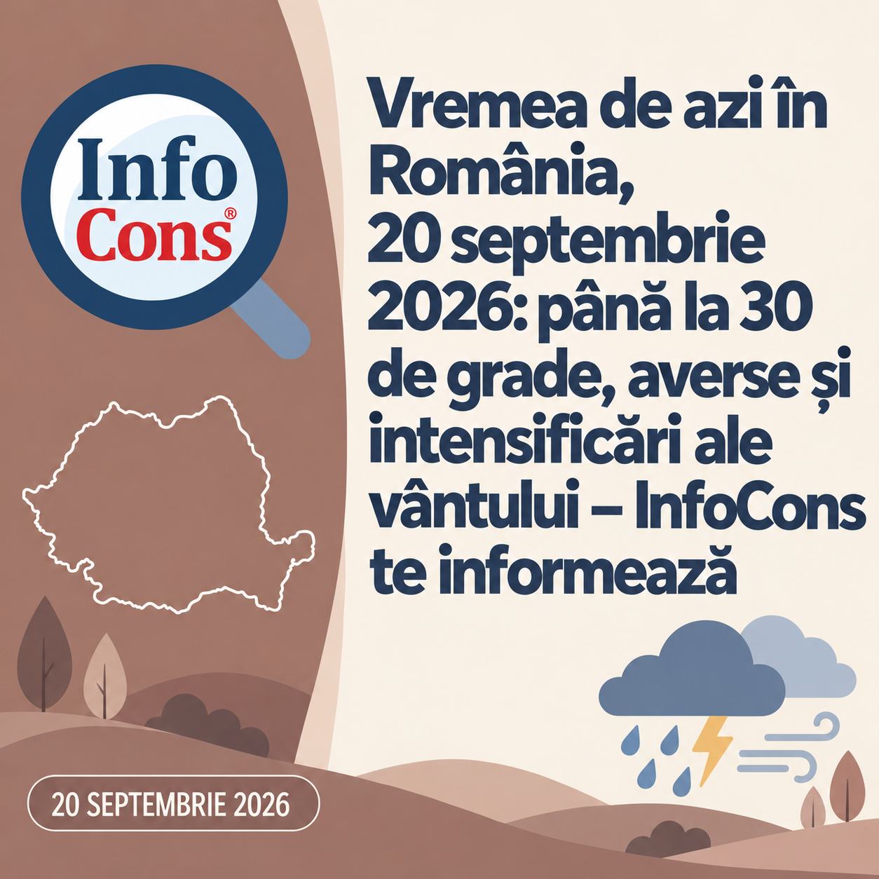 Vremea de azi în România , 20 septembrie 2026 : până la 30 de grade, averse și intensificări ale vântului – InfoCons te informează
