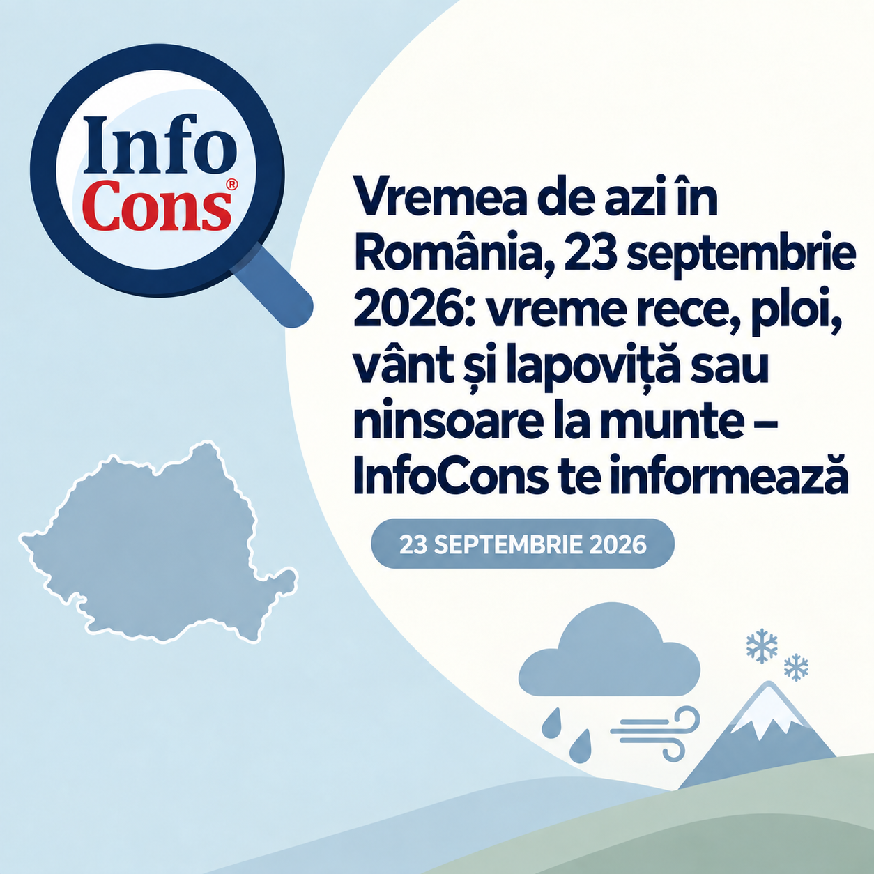 Vremea de azi în România , 23 septembrie 2026 vreme rece, ploi, vânt și lapoviță sau ninsoare la munte – InfoCons te informează