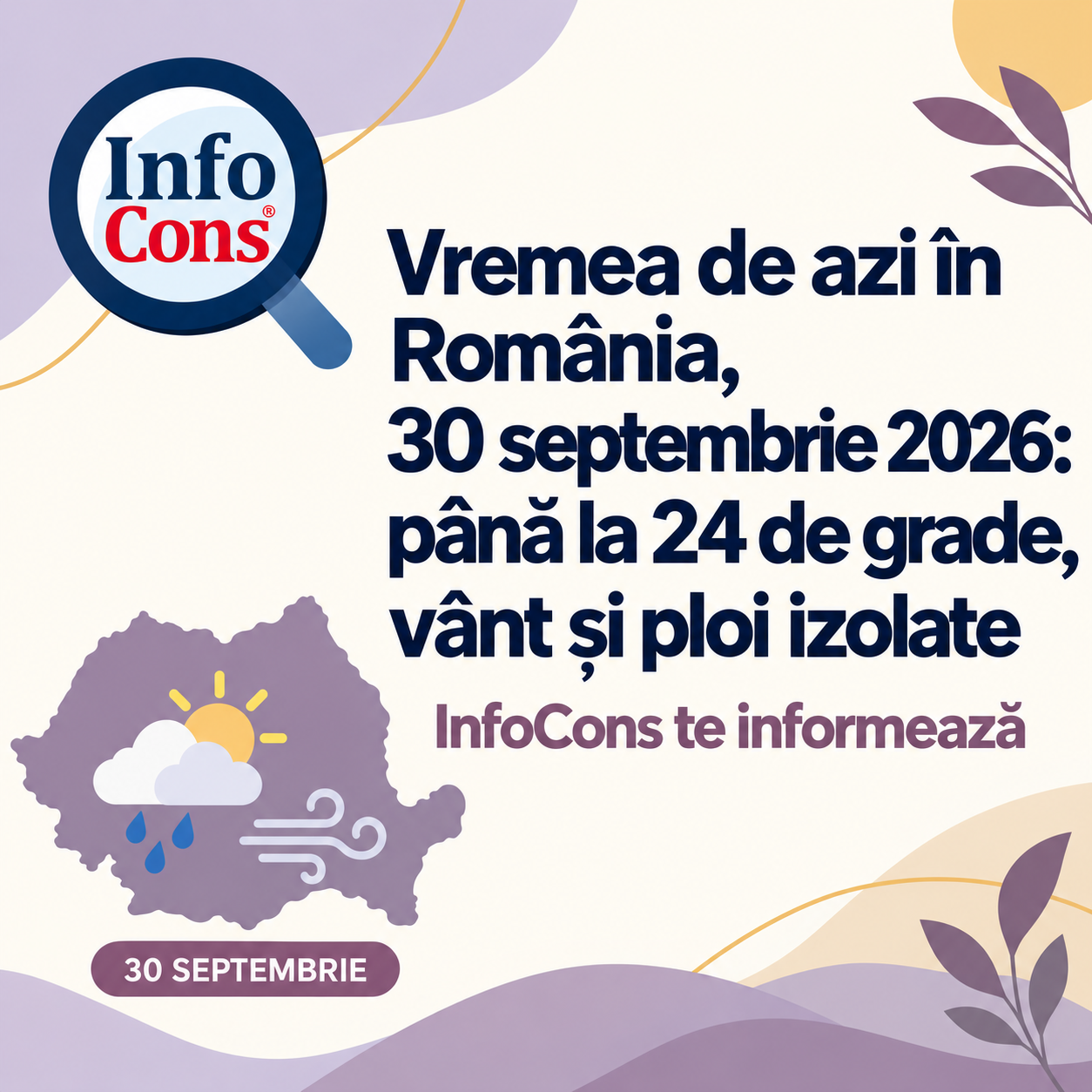 Vremea de azi în România , 30 septembrie 2026 până la 24 de grade, vânt și ploi izolate – InfoCons te informează