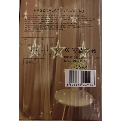 Lanț de iluminat cortină decorativ extensibil cu LED-uri, cu 108 lumini LED colorate, ne&icirc;nlocuibile, &icirc;n carcase transparente din plastic &icirc;n formă de stea și o cutie de unitate redresoare electronică albă.