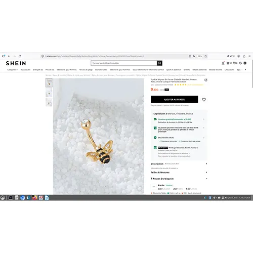 Piercing metalic de culoare aurie, cu decor &icirc;n formă de albină.