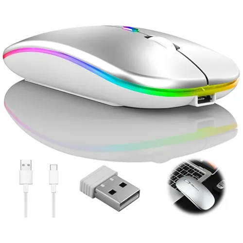 Mouse alb de calculator fără fir cu un cablu de &icirc;ncărcare USB.