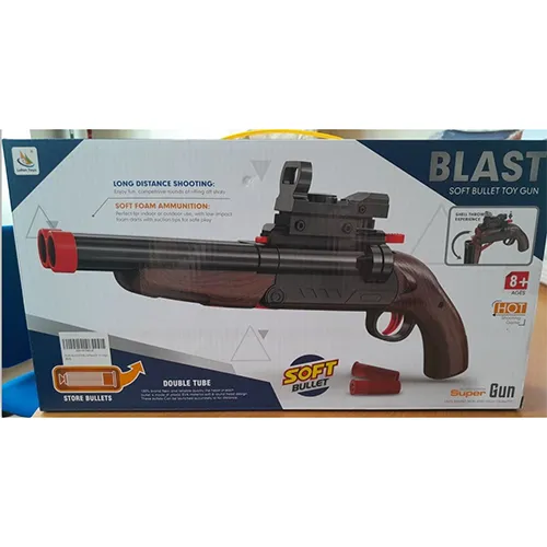 Pistol de jucărie cu săgeți de aspirație din spumă. Arma trage două focuri.