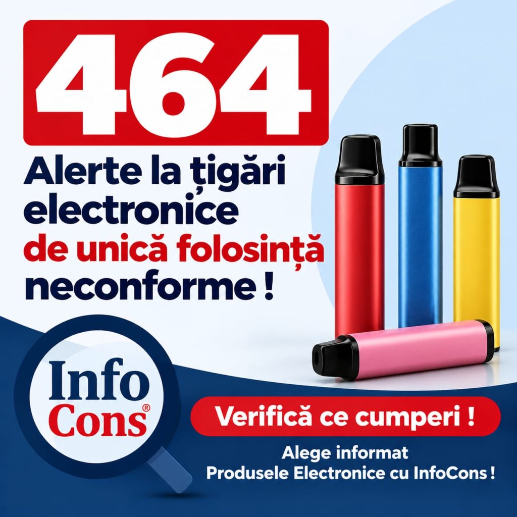 464 Alerte la țigări electronice de unică folosință neconforme ! Verifică ce cumperi ! Alege informat Produsele Electronice cu InfoCons !