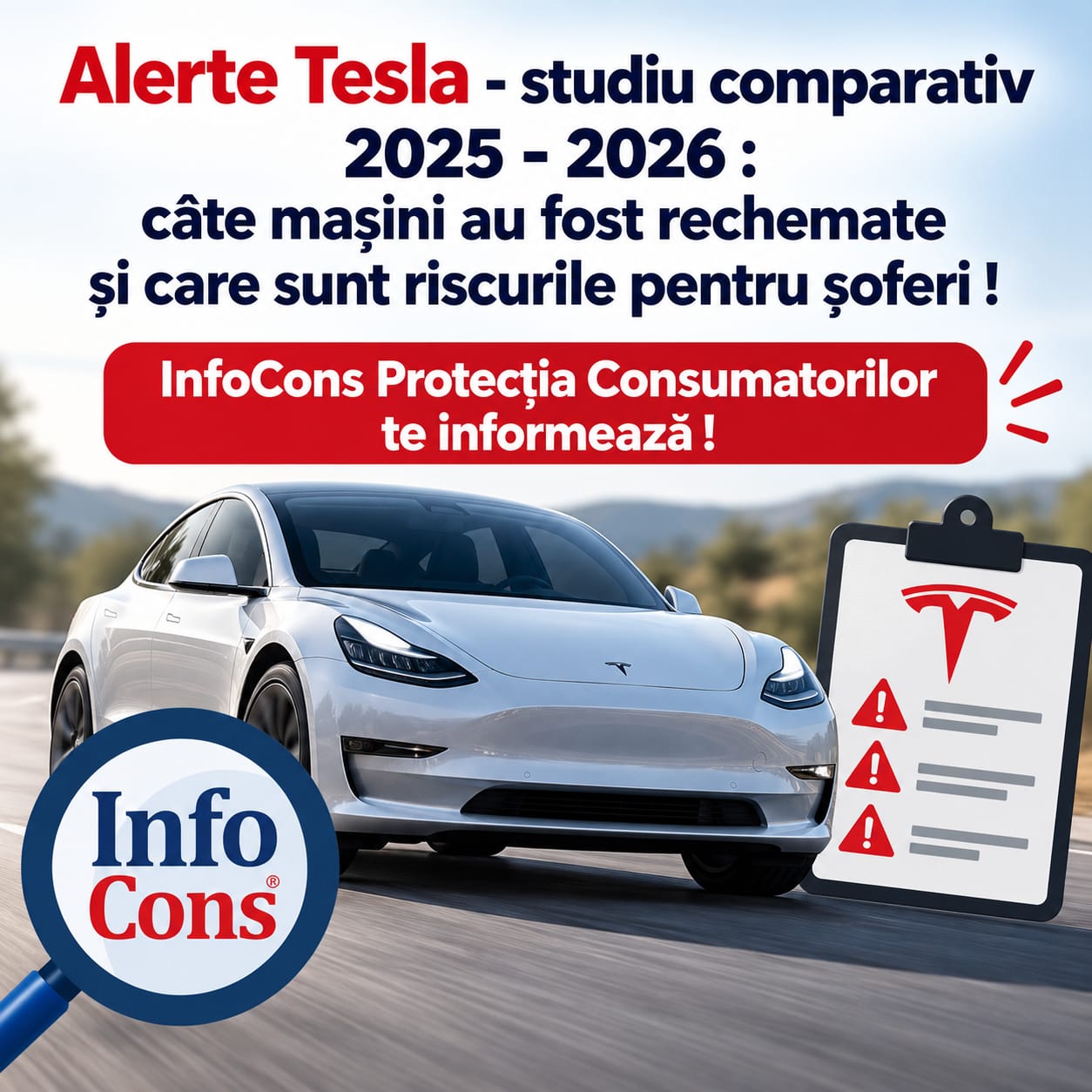 Alerte Tesla - studiu comparativ 2025 - 2026 câte mașini au fost rechemate și care sunt riscurile pentru șoferi ! InfoCons Protecția Consumatorilor te informează !