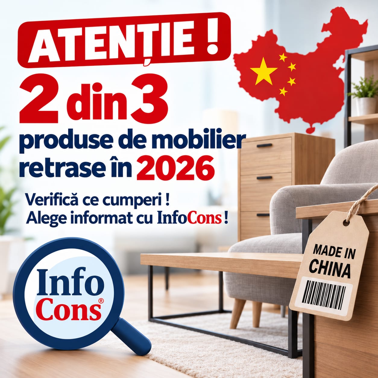 Atenție ! 2 din 3 produse de mobilier retrase în 2026 - Verifică ce cumperi! Alege informat cu InfoCons !