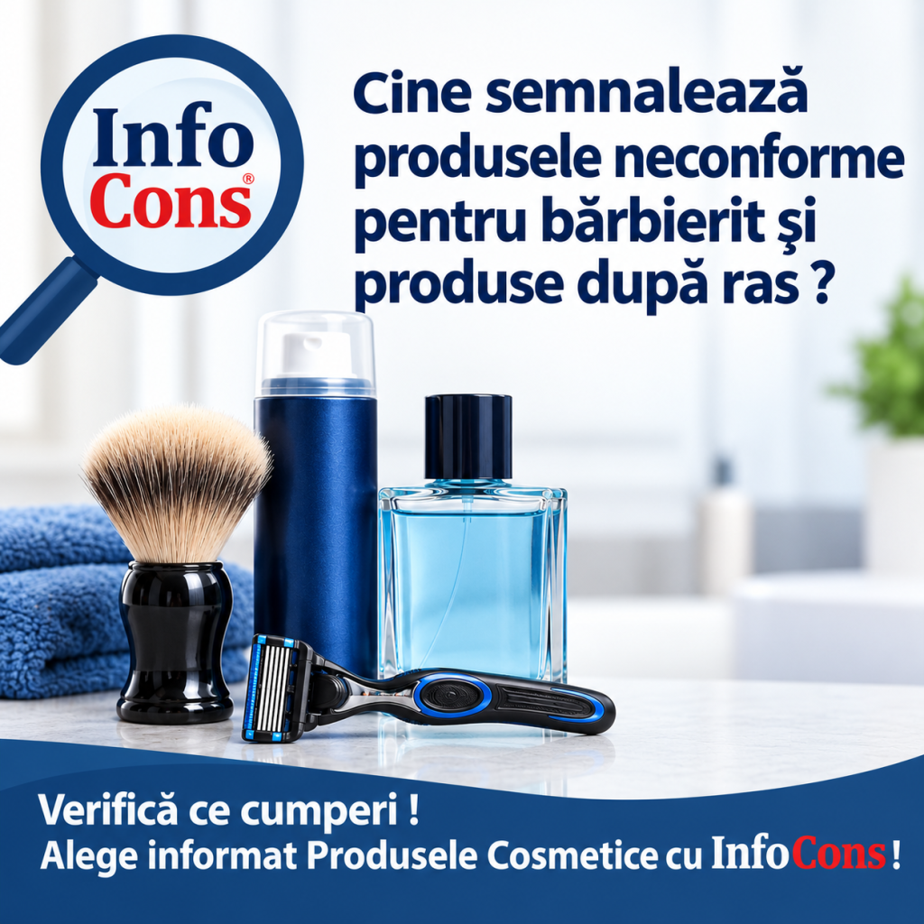 Cine semnalează produsele neconforme pentru bărbierit și produse după ras ? Verifică ce cumperi ! Alege informat Produsele Cosmetice cu InfoCons !