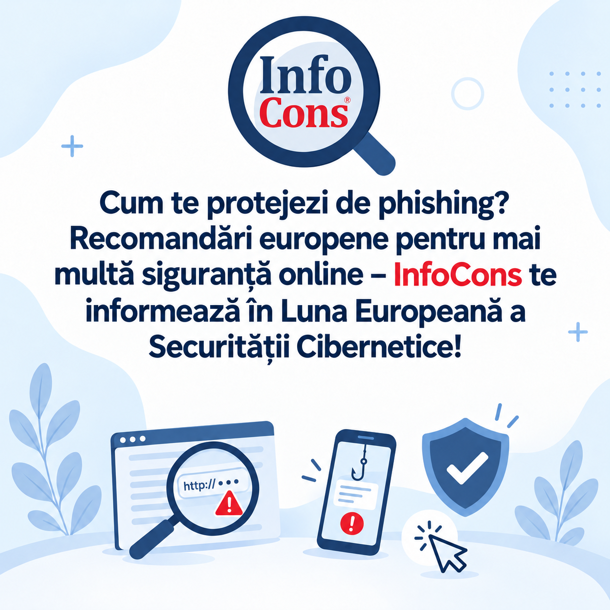 Cum te protejezi de phishing Recomandări europene pentru mai multă siguranță online – InfoCons te informează în Luna Europeană a Securității Cibernetice !