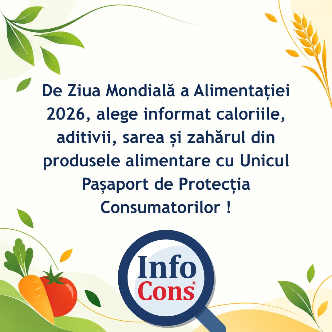 De Ziua Mondială a Alimentației 2026 , alege informat caloriile, aditivii, sarea și zahărul din produsele alimentare cu Unicul Pașaport de Protecția Consumatorilor !