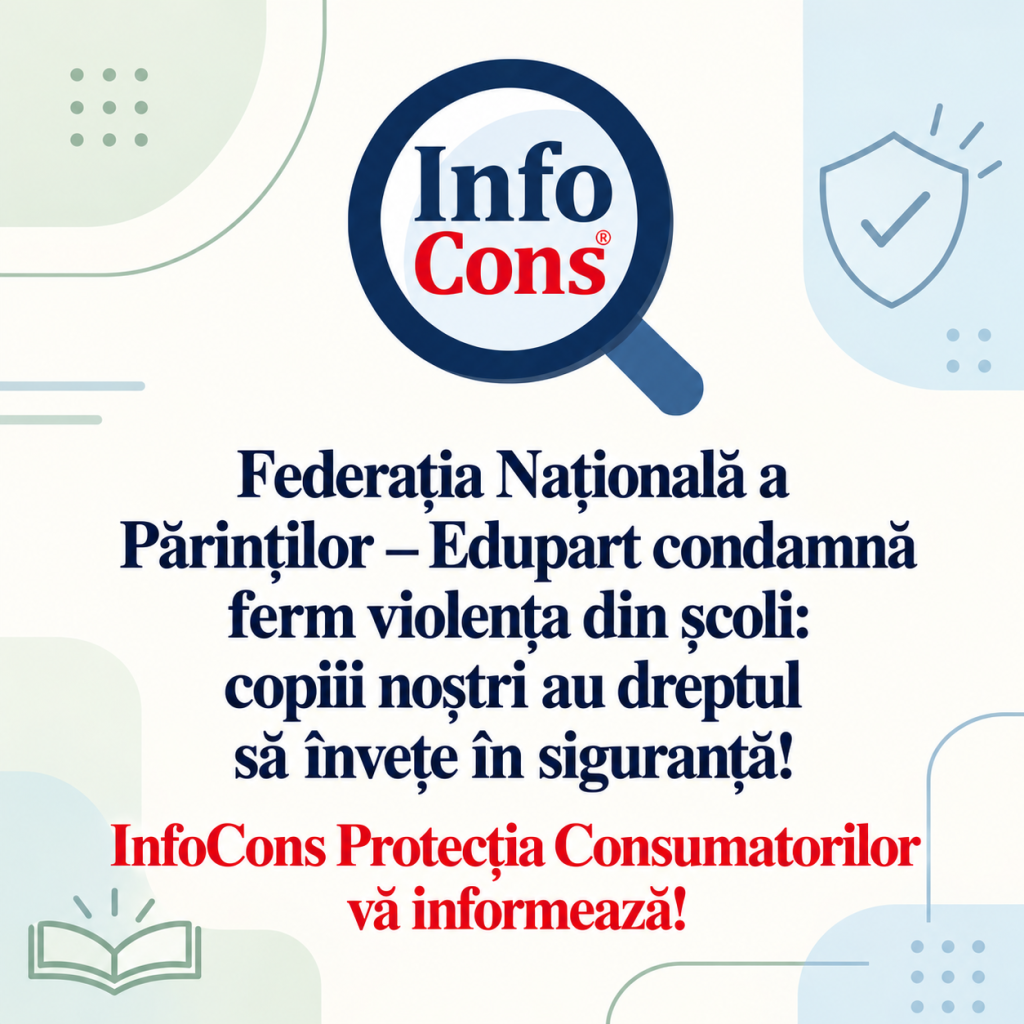 Federația Națională a Părinților – Edupart condamnă ferm violența din școli copiii noștri au dreptul să învețe în siguranță ! InfoCons Protecția Consumatorilor vă informează !