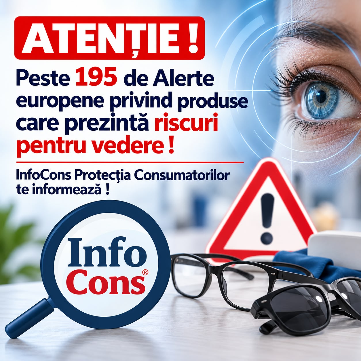 Peste 195 de Alerte europene privind produse care prezintă riscuri pentru vedere ! InfoCons Protecția Consumatorilor te informează !