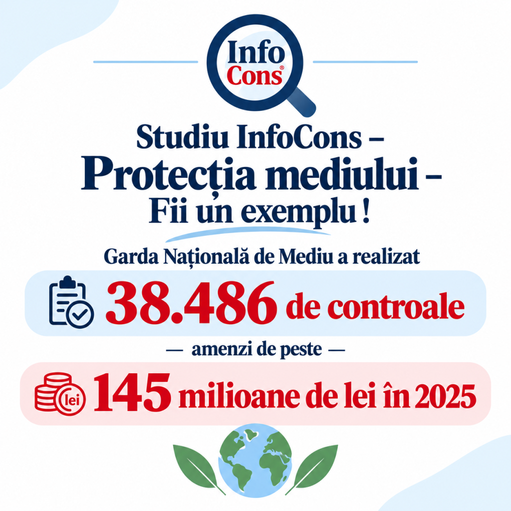 Studiu InfoCons – Protecția mediului – Fii un exemplu ! Garda Națională de Mediu a realizat 38.486 de controale – amenzi de peste 145 milioane de lei în 2025