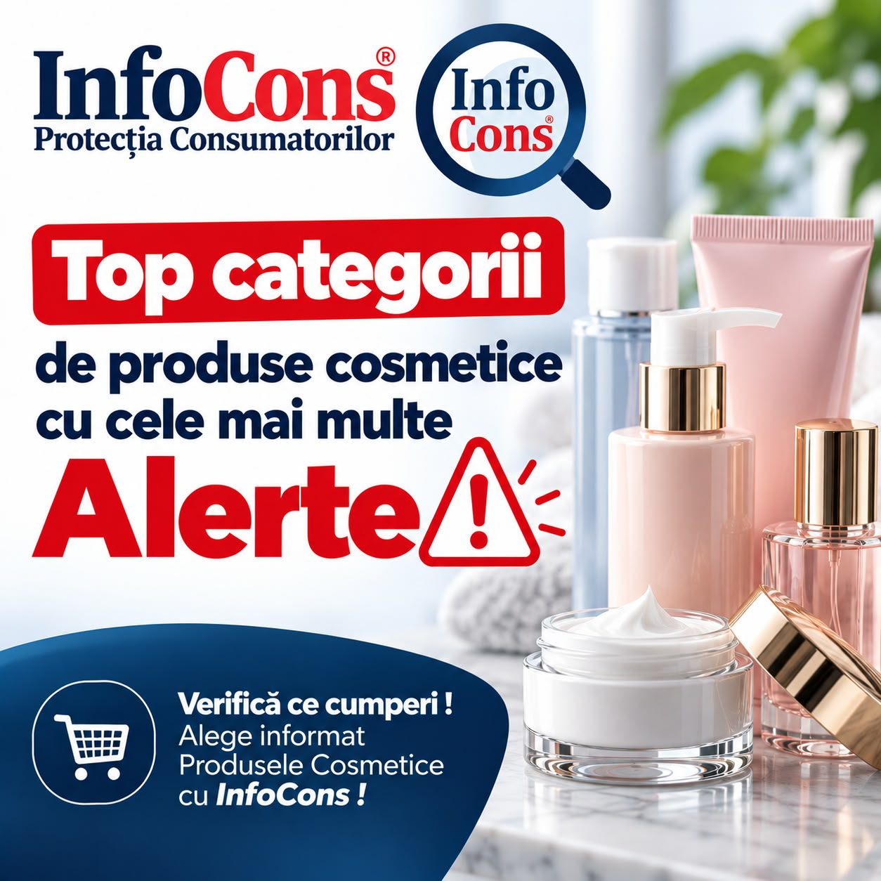 Top categorii de produse cosmetice cu cele mai multe Alerte - Verifică ce cumperi ! Alege informat Produsele Cosmetice cu InfoCons !