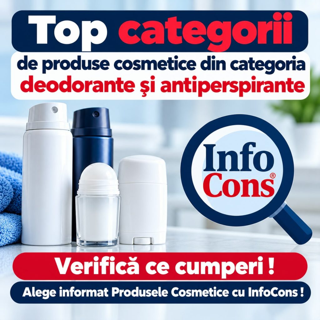 Top categorii de produse cosmetice din categoria deodorante și antiperspirante &ndash; Verifică ce cumperi ! Alege informat Produsele Cosmetice cu InfoCons !