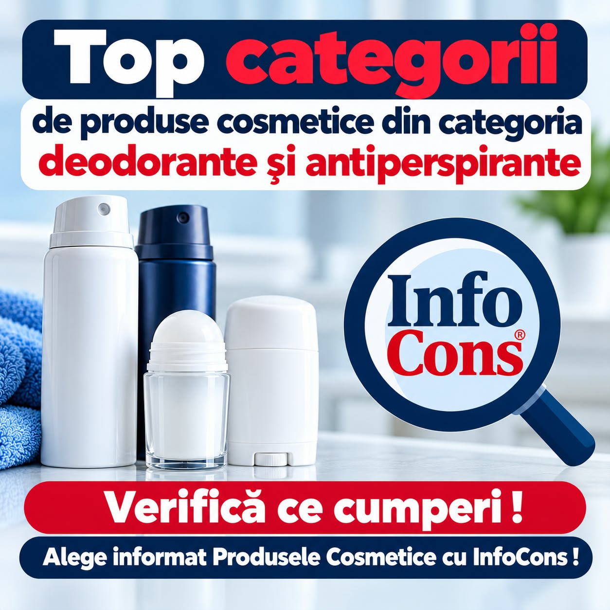 Top categorii de produse cosmetice din categoria deodorante și antiperspirante – Verifică ce cumperi ! Alege informat Produsele Cosmetice cu InfoCons !