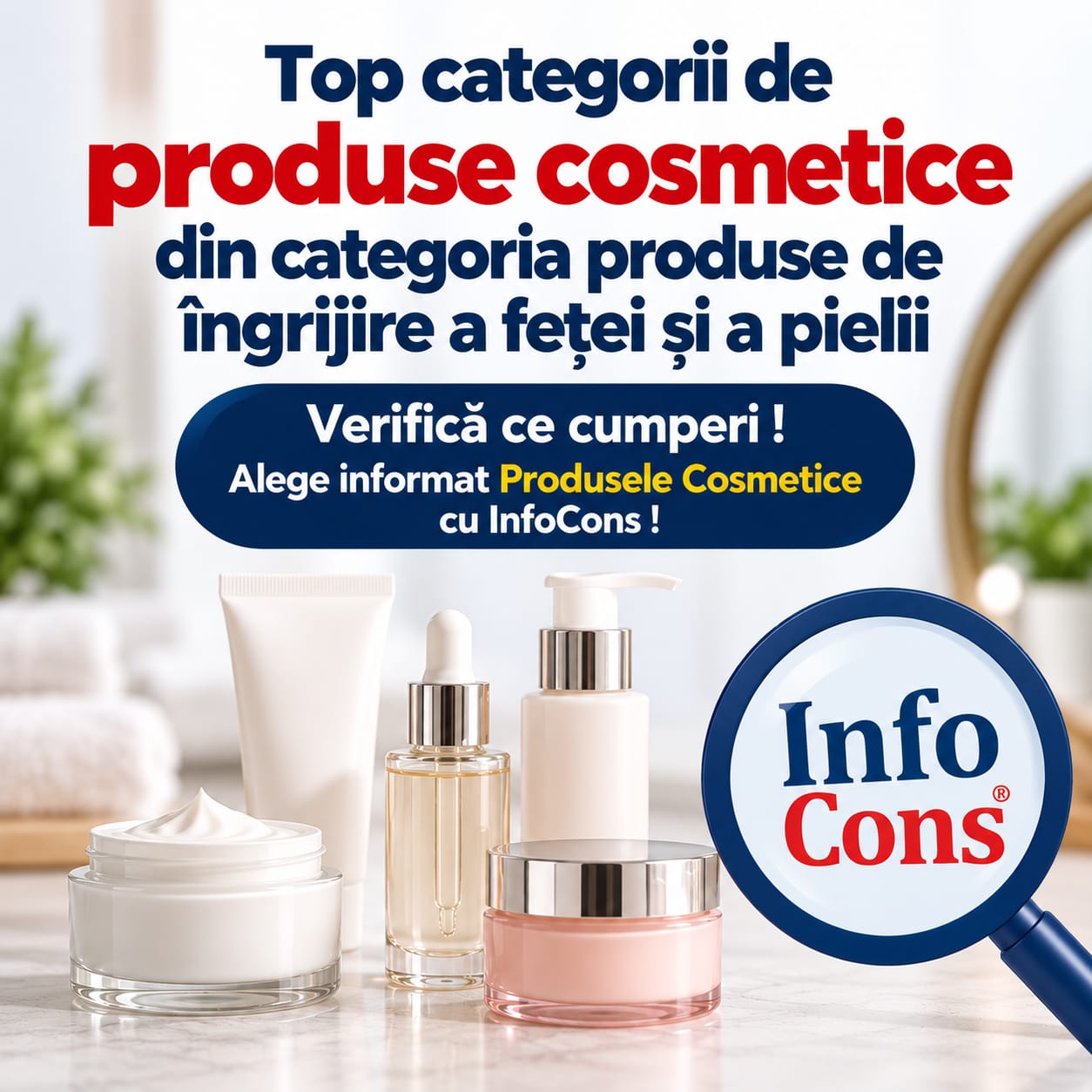 Top categorii de produse cosmetice din categoria produse de îngrijire a feței și a pielii – Verifică ce cumperi ! Alege informat Produsele Cosmetice cu InfoCons !