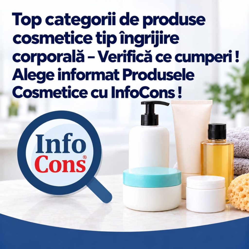 Top categorii de produse cosmetice tip &icirc;ngrijire corporală &ndash; Verifică ce cumperi ! Alege informat Produsele Cosmetice cu InfoCons !