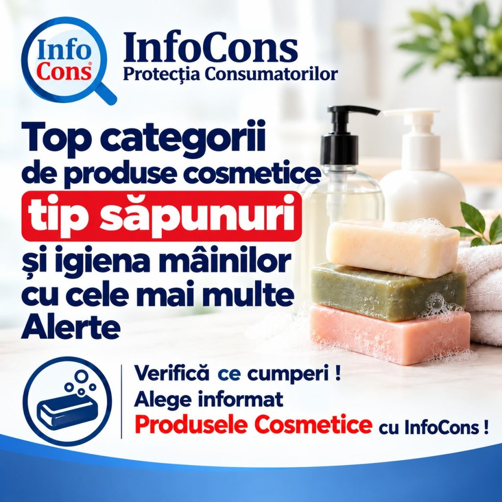 Top categorii de produse cosmetice tip săpunuri și igiena m&acirc;inilor cu cele mai multe Alerte &ndash; Verifică ce cumperi ! Alege informat Produsele Cosmetice cu InfoCons !