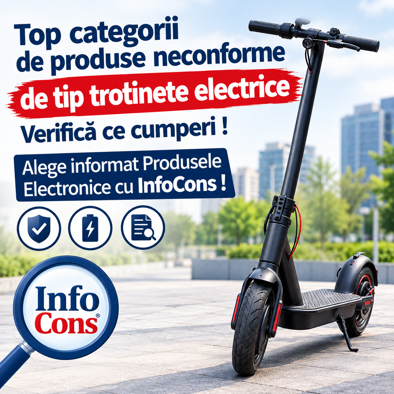 Top categorii de produse neconforme de tip trotinete electrice – Verifică ce cumperi ! Alege informat Produsele Electronice cu InfoCons !