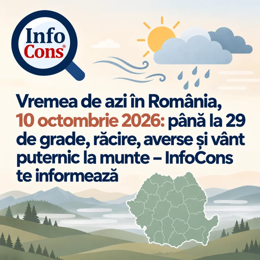 Vremea de azi &icirc;n Rom&acirc;nia, 11 octombrie 2026 răcire, averse, descărcări electrice și v&acirc;nt &ndash; InfoCons te informează