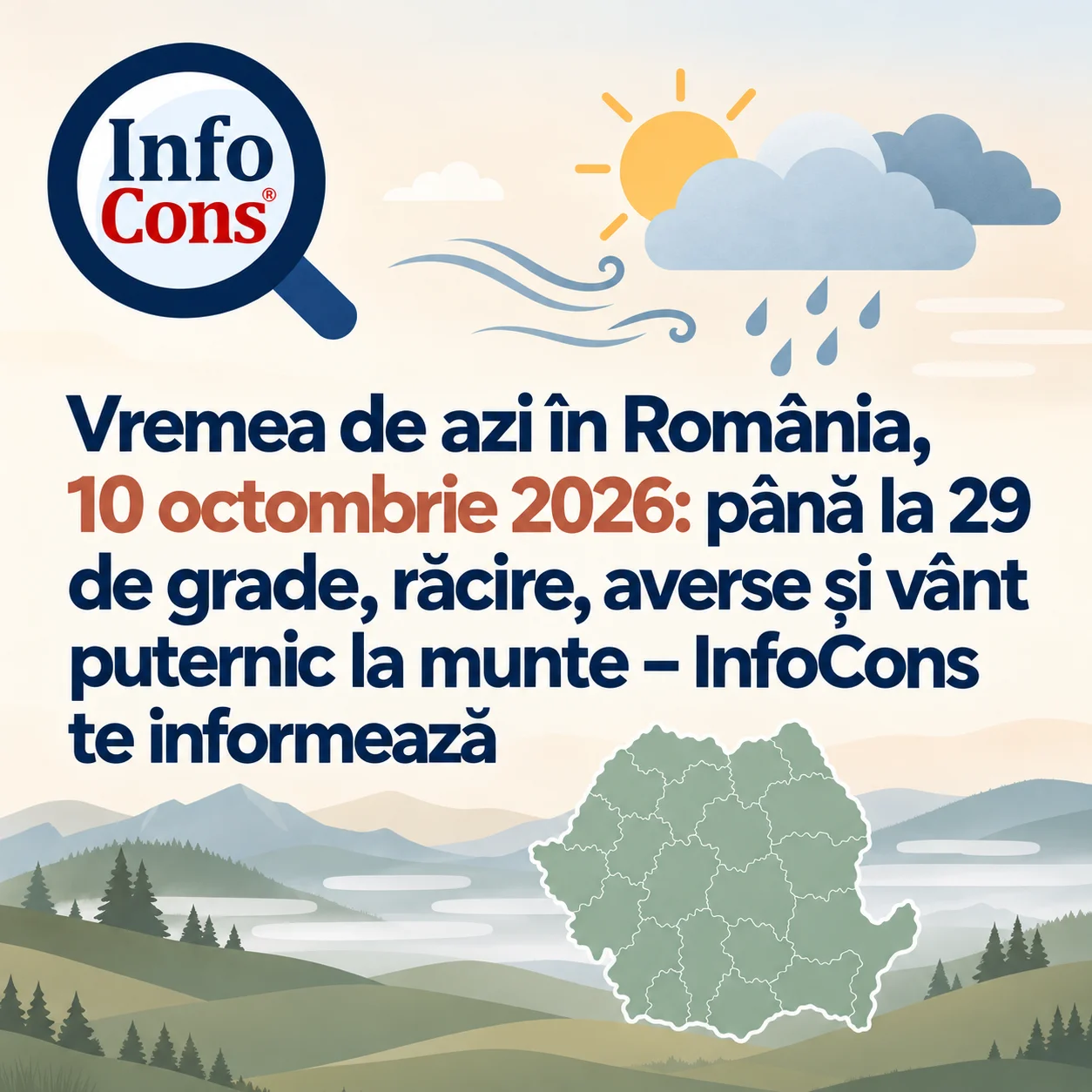 Vremea de azi în România, 11 octombrie 2026 răcire, averse, descărcări electrice și vânt – InfoCons te informează