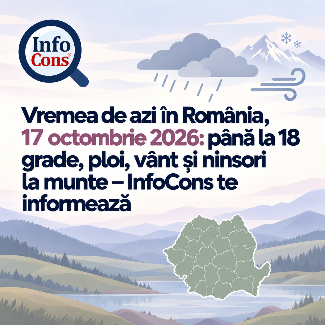 Vremea de azi în România , 17 octombrie 2026 : până la 18 grade, ploi, vânt și ninsori la munte – InfoCons te informează