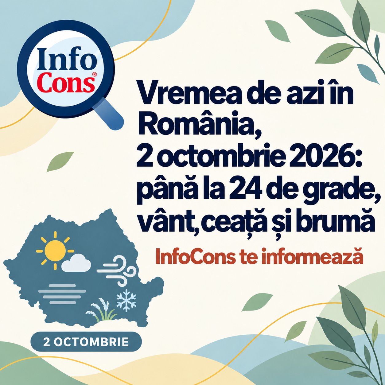 Vremea de azi în România , 2 octombrie 2026 : până la 24 de grade, vânt, ceață și brumă – InfoCons te informează