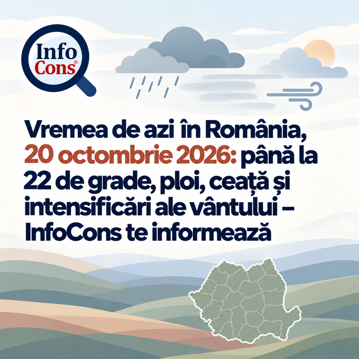 Vremea de azi în România , 20 octombrie 2026 : până la 22 de grade, ploi, ceață și intensificări ale vântului – InfoCons te informează