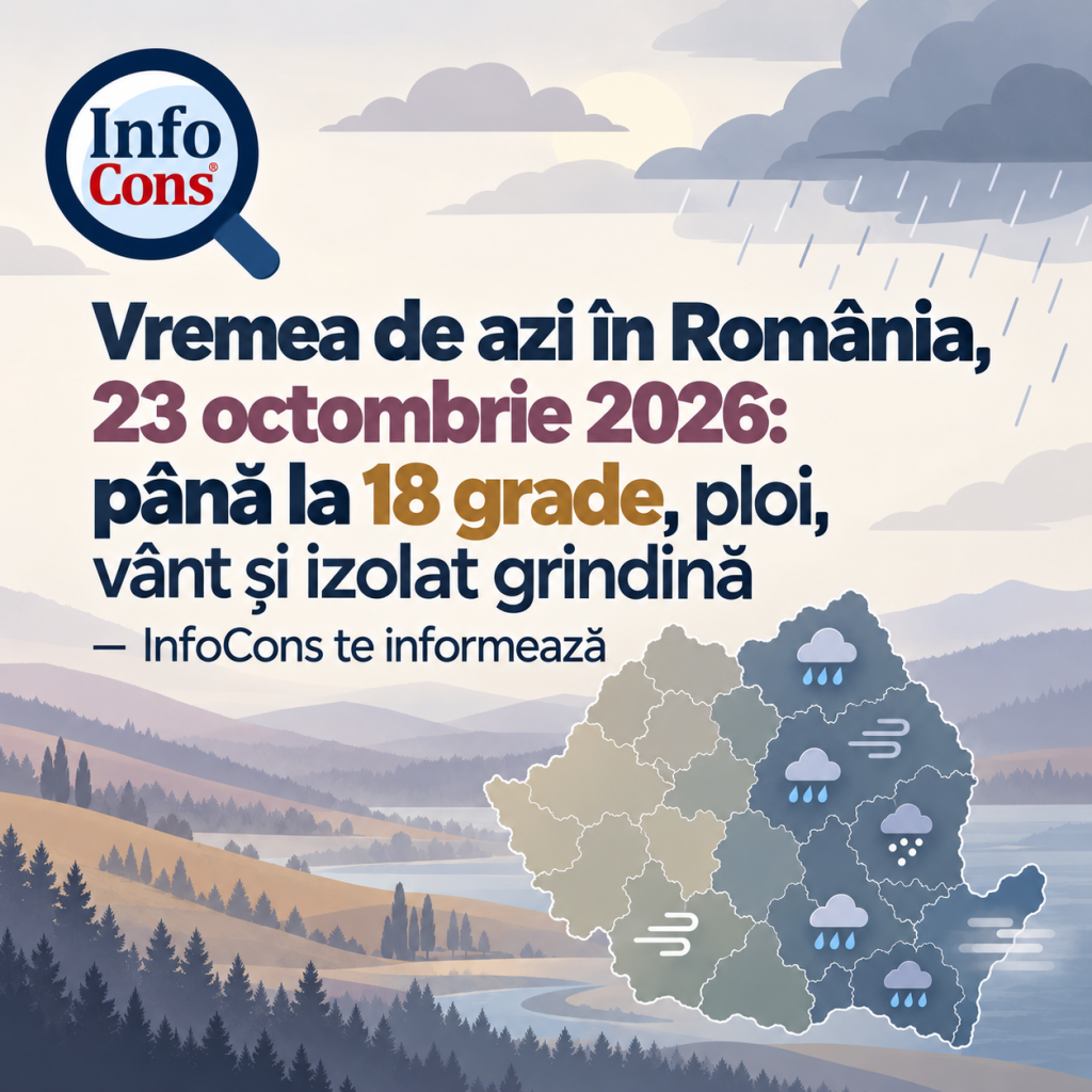 Vremea de azi în România, 23 octombrie 2026 până la 18 grade, ploi, vânt și izolat grindină – InfoCons te informează