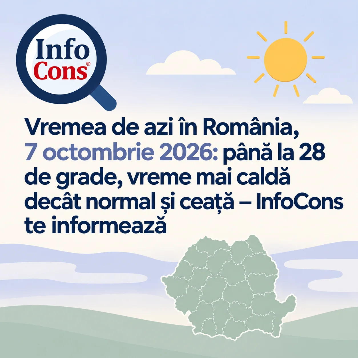 Vremea de azi în România , 7 octombrie 2026 : până la 28 de grade, vreme mai caldă decât normal și ceață – InfoCons te informează