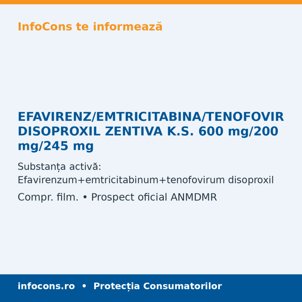 EFAVIRENZ/EMTRICITABINA/TENOFOVIR DISOPROXIL ZENTIVA K.S. 600 mg/200 mg/245 mg - Prospect Medical - InfoCons